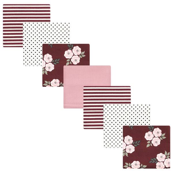 slide 1 of 1, Hudson Baby Infant Girl Cotton Flannel Receiving Blankets Bundle, Burgundy Floral, One Size - Burgundy Floral - One Size One Size - Burgundy Floral