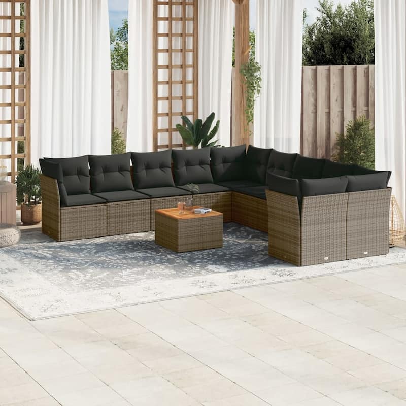 vidaXL Patio Sofa Set with Cushions Outdoor Furniture 11 Piece Poly Rattan - 21.7 x 21.7 x 14.6 - Grey-Table+6x middle+4x corner