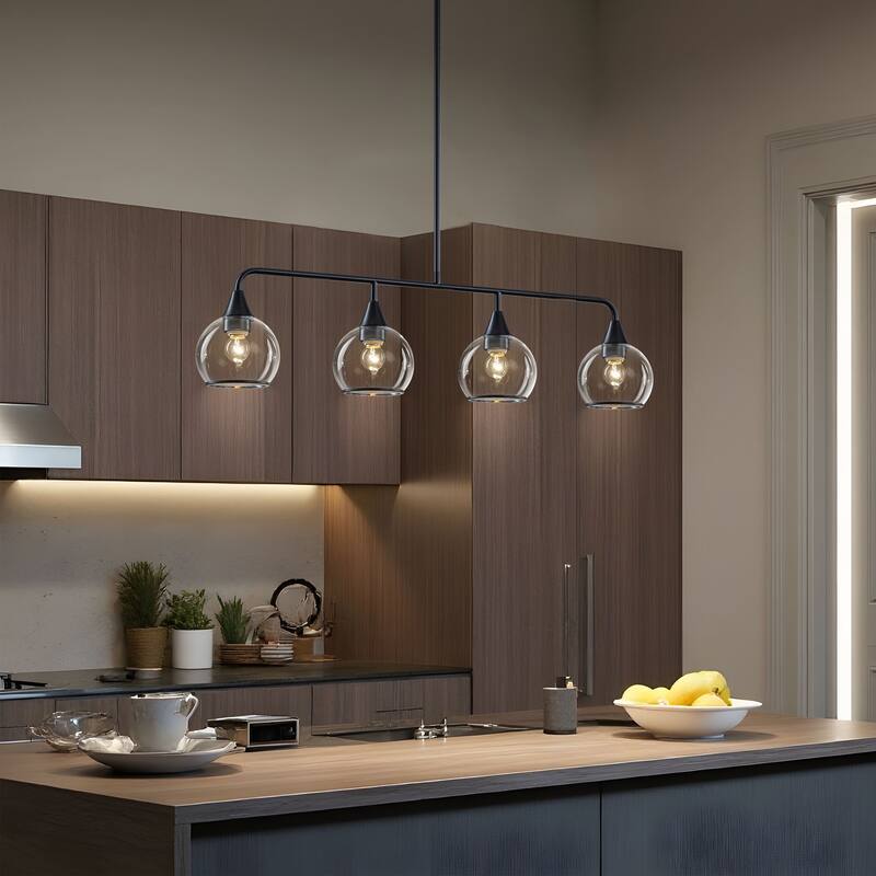Starsky 4-Light Linear Clear Glass Globe Pendant for Kitchen Island, Modern Adjustable Chandelier
