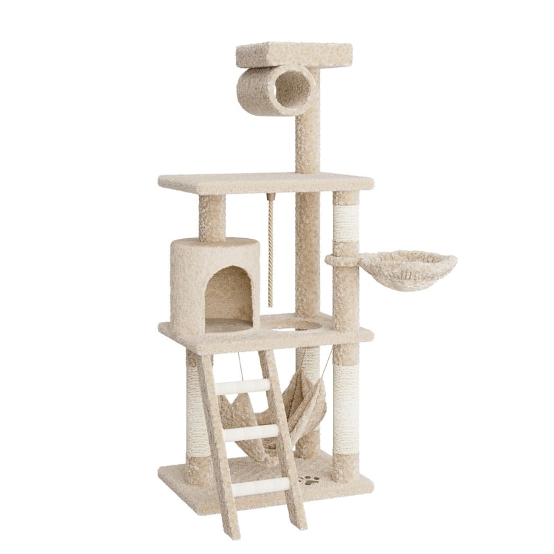 55in Cat Tree Tower Kitten Condo Scratching Post - Light Yellow - Light Yellow