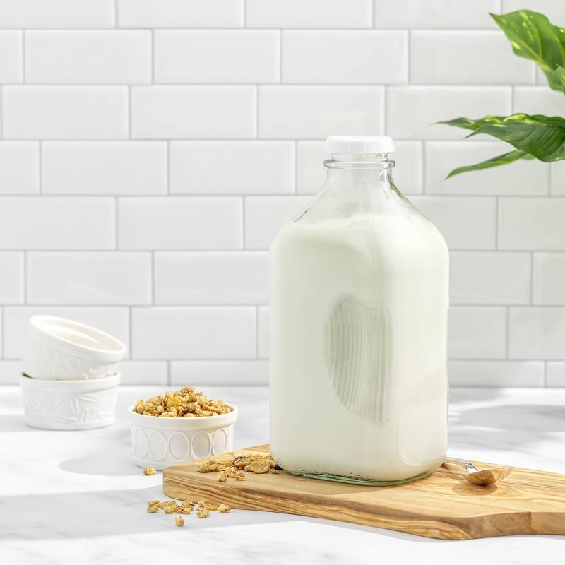 JoyJolt Reusable Glass Milk Bottle with Lid & Pourer - Set of 3