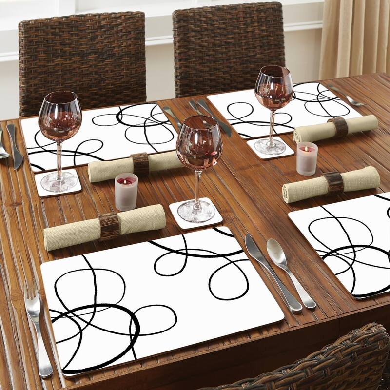 Scribble Decorative Hardboard Placemats with Protective Cork Backing 4 Pack Heat Tolerant and Easily Wipes Clean