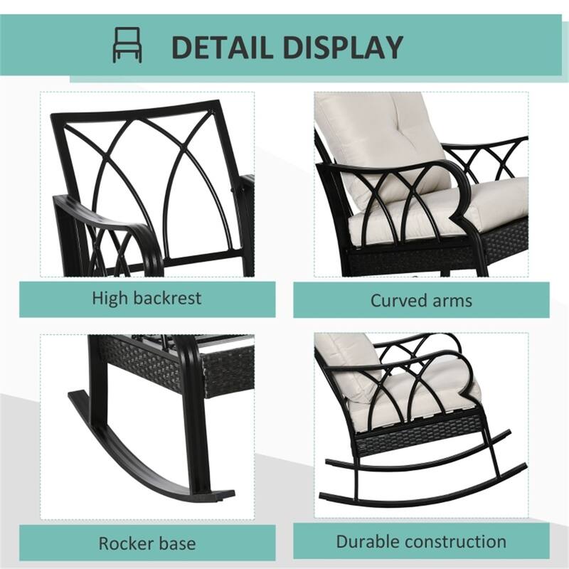 Modern Patio Rattan Rocking Chair with Comfortable Cushion and Aluminum Frame for Comfortable Seating