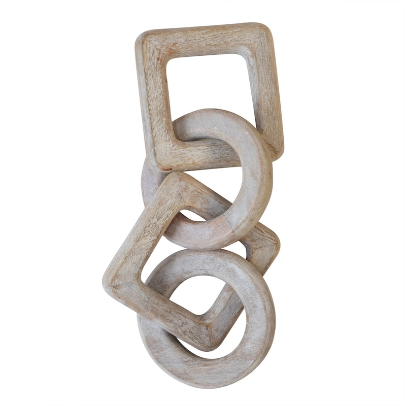 Mango Wood Chain Decor, Whitewashed - Tan