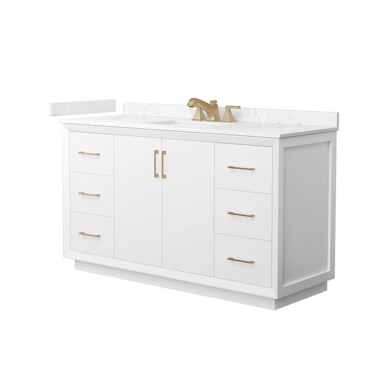 Wyndham Collection WCF4141-60S-VCA-US3MXX Strada 60" Free Standing - White / Carrara Cultured Marble Top / Satin Bronze