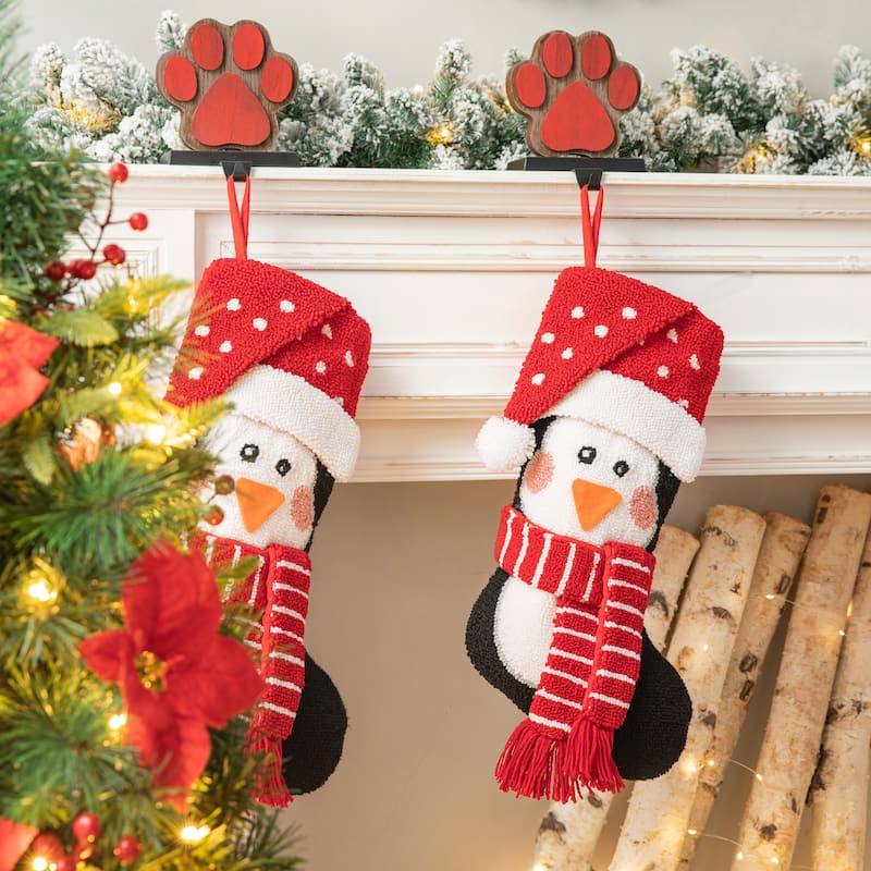 Glitzhome 19"L 3D Hooked Xmas Stocking Santa Penguin Reindeer