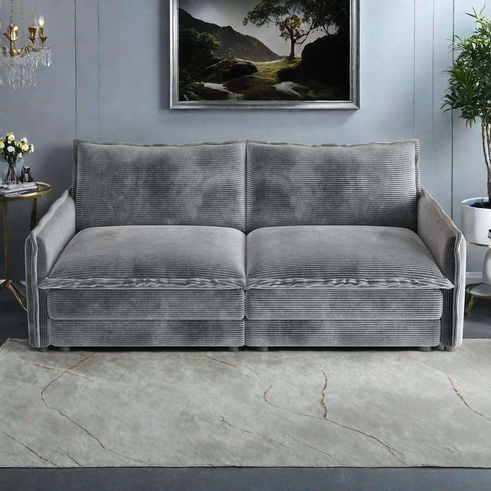 75" Corduroy 2-Seater Sofa Deep Seat with Sofa with 2 Pillow for Living Room