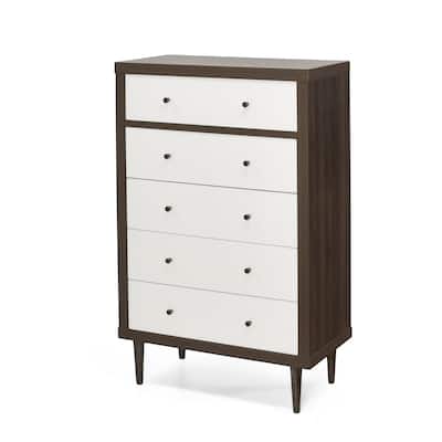Minie Tall Dresser Chest, 4 Drawers, Rubberwood White, Walnut Brown