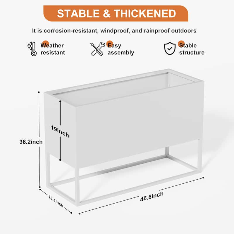 47*18*18 inch Large Metal Rectangular Planter with Shelves and Drainage Holes for Indoor/Outdoor Use, Perfect for Tall Plants