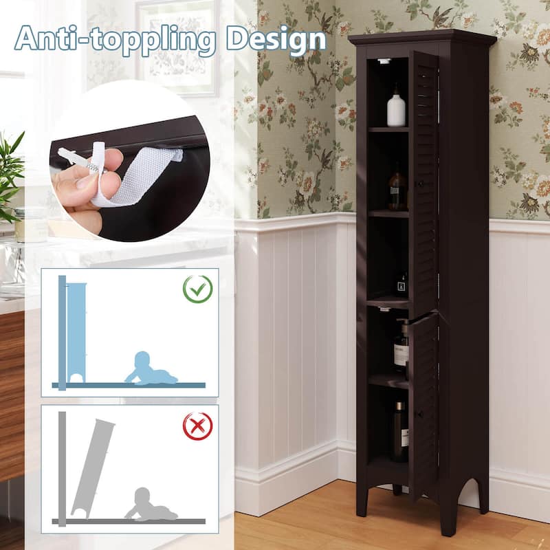 Costway Tall Bathroom Floor Cabinet Narrow Linen Tower with 2 Doors & - See Details