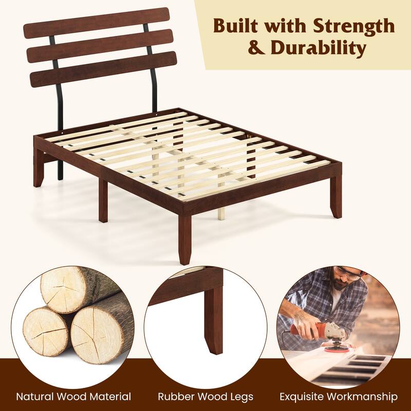 Costway 15.5 Inch Twin/Full/Queen Size Bed Frame with Retro Headboard