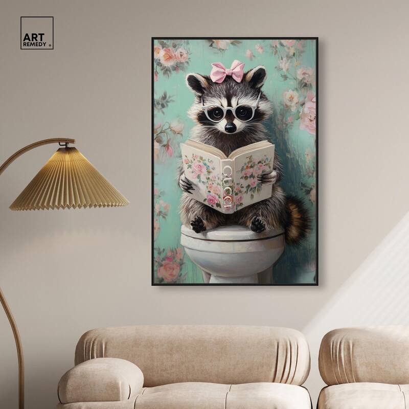 Petite Floral Toilet Raccoon Canvas by Art Remedy