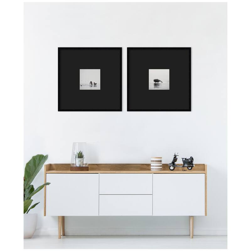Kate and Laurel Humpback Whale 2 Piece Framed Wall Art Print Set by Laura Evans Black Mat