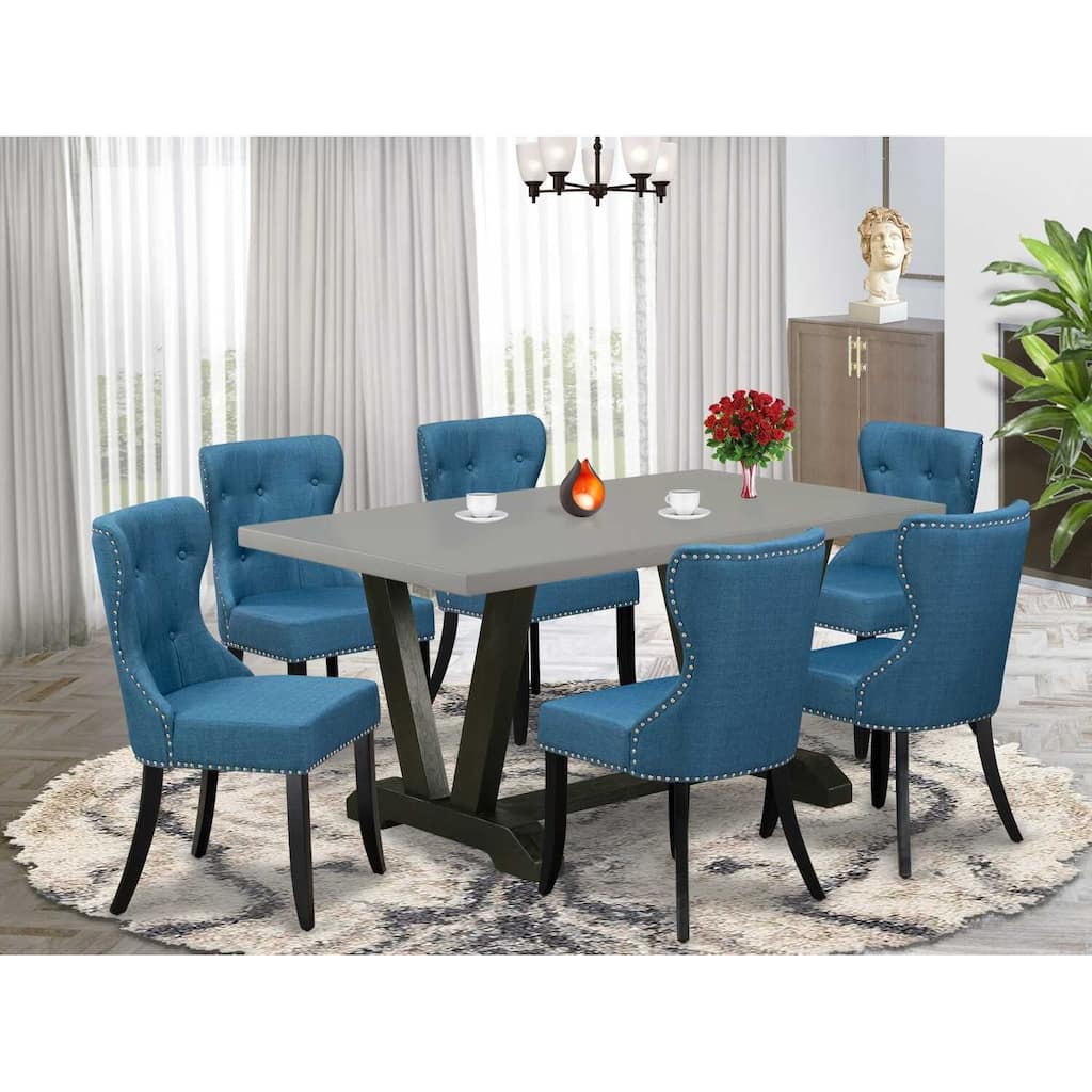 HomeStock 7-Piece Natural Oak Finish Solid Wood Top Dining Table with 6-Chairs