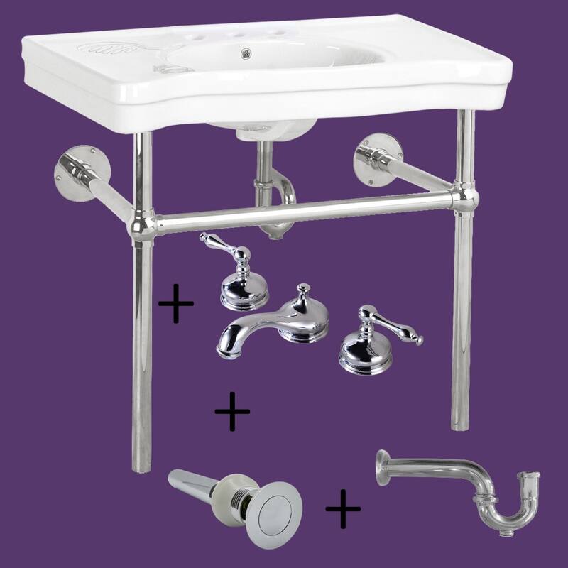 Southern Belle White Console Sinks with 8" Widespread Chrome Faucet and Chrome Bistro Legs
