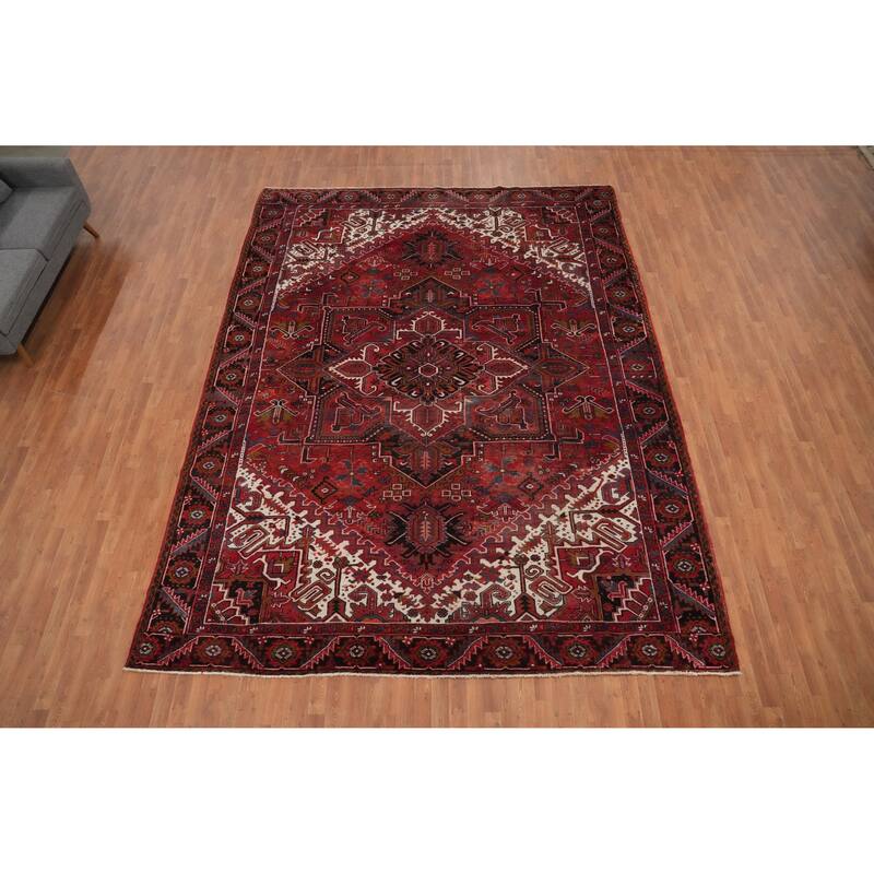 Hand Knotted Oriental 100% Wool Carpet Traditional Medallion Red Heriz Area Rug - 12' 8'' X 9' 11''