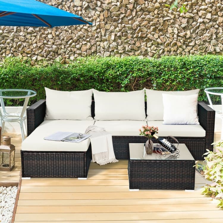 5Pcs Patio Rattan Furniture Set with Coffee Table - 29" x 29" x 23.5" (L x W x H)