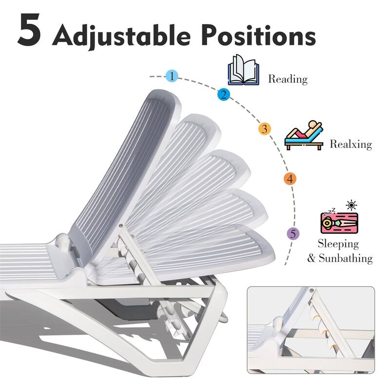 Outdoor Adjustable Pool Lounge Chair with Side Table and Wheels