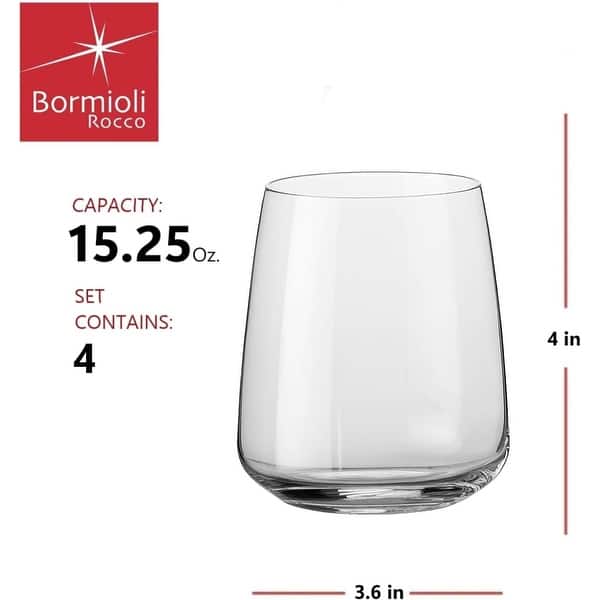 dimension image slide 1 of 2, Bormioli Rocco Set of 4 Planeo Stemless Wine Glasses - 12.25 oz.