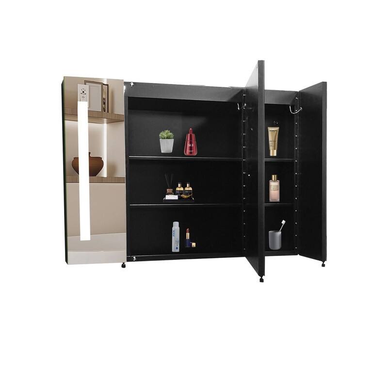 Alvana LED Black Wall mount Medicine Cabinet with Mirror Anti-fog function with 3 colors light