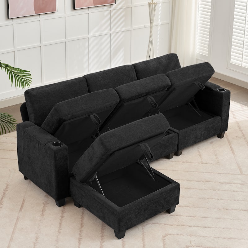 Chenille Storage Sofa, 3 Seats with a Removable Ottoman