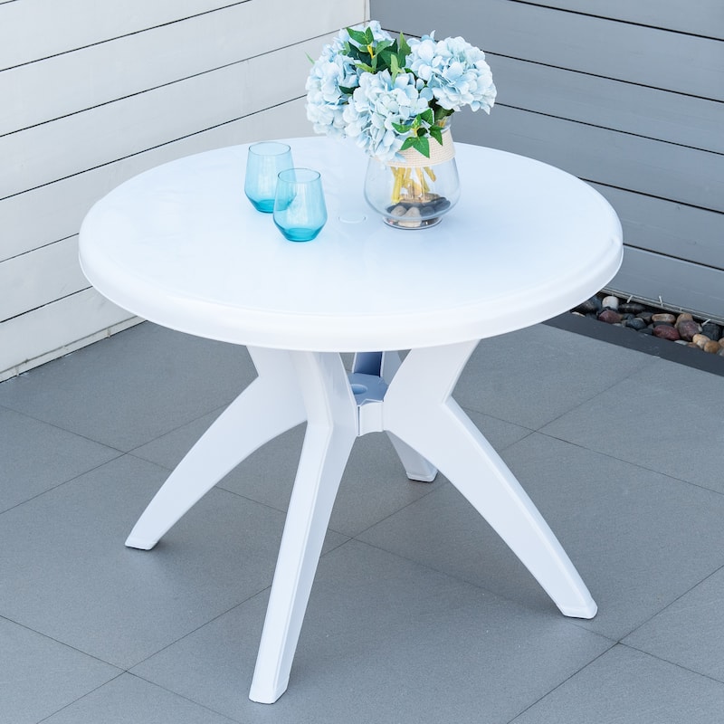 Outsunny Patio Dining Table with Umbrella Hole Round Outdoor Bistro Table for Garden Lawn Backyard - 36.25" x 36.25" x 28.25"