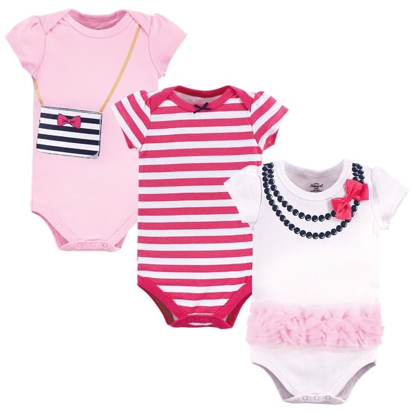 slide 1 of 1, Little Treasure Baby Girl Cotton Bodysuits 3pk, Pink Navy Necklace 9-12 Months - Pink Navy Necklace