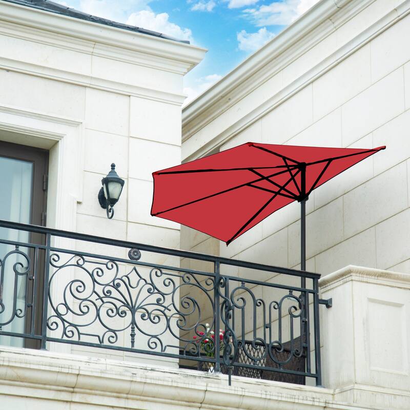 9 ft Half Market Umbrella With Heavy Duty Concrete Base Stand - Red