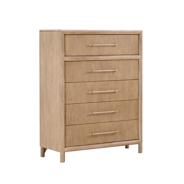 Dory 54 Inch Tall Dresser Chest, 5 Drawers, Natural Wire Brushed Brown Wood  - Bed Bath & Beyond - 39689582