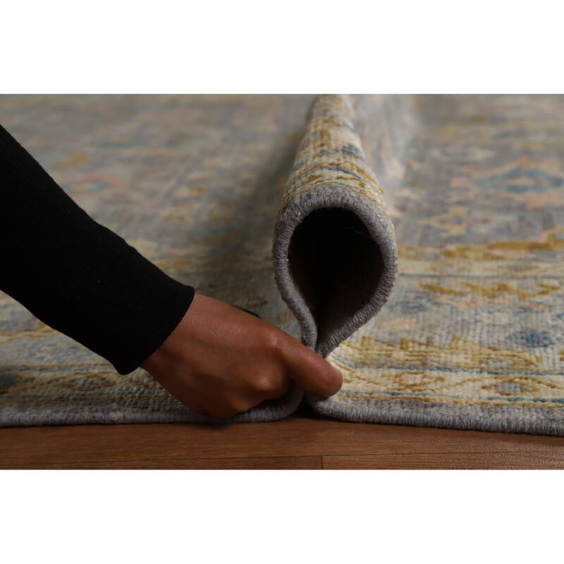 Hand Knotted Oriental 100% Wool Carpet Transitional All-Over Navy Blue & Blues Oushak Area Rug - 9' 11'' X 8' 1''