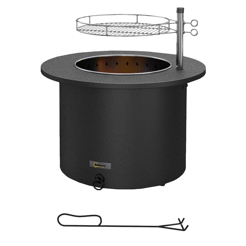 Outsunny 2-in-1 Smokeless Fire Pit, BBQ Grill, 25" Portable Wood Burning Firepit with Cooking Grate, Ash Tray & Poker, Low Smoke