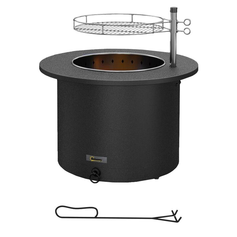 Outsunny 2-in-1 Smokeless Fire Pit, BBQ Grill, 25" Portable Wood Burning Firepit with Cooking Grate, Ash Tray & Poker - Black