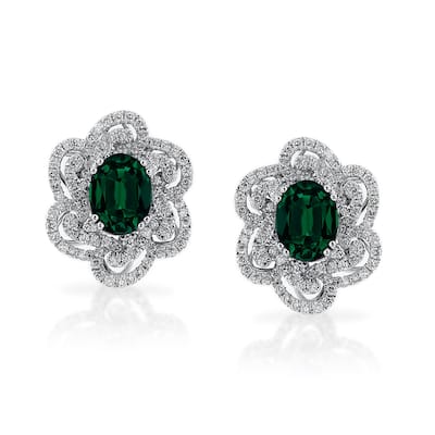 Auriya 2 1/4ct Fancy Oval-cut Emerald Halo Diamond Stud Earrings 9/10ctw 18k Gold