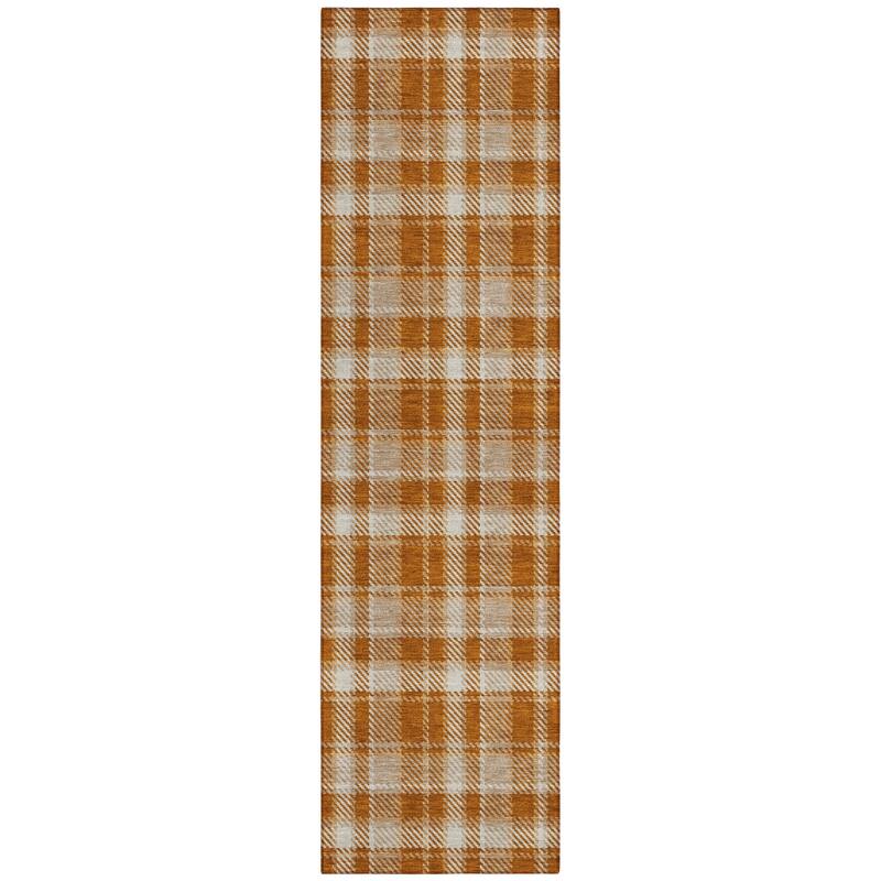 Machine Washable Indoor/ Outdoor Traditional Plaid Chantille Rug