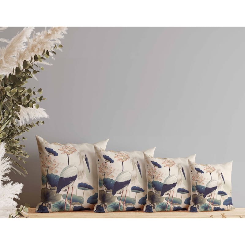 Lotus Pond Indoor/Outdoor Reversible Throw Pillow Beige and Blue