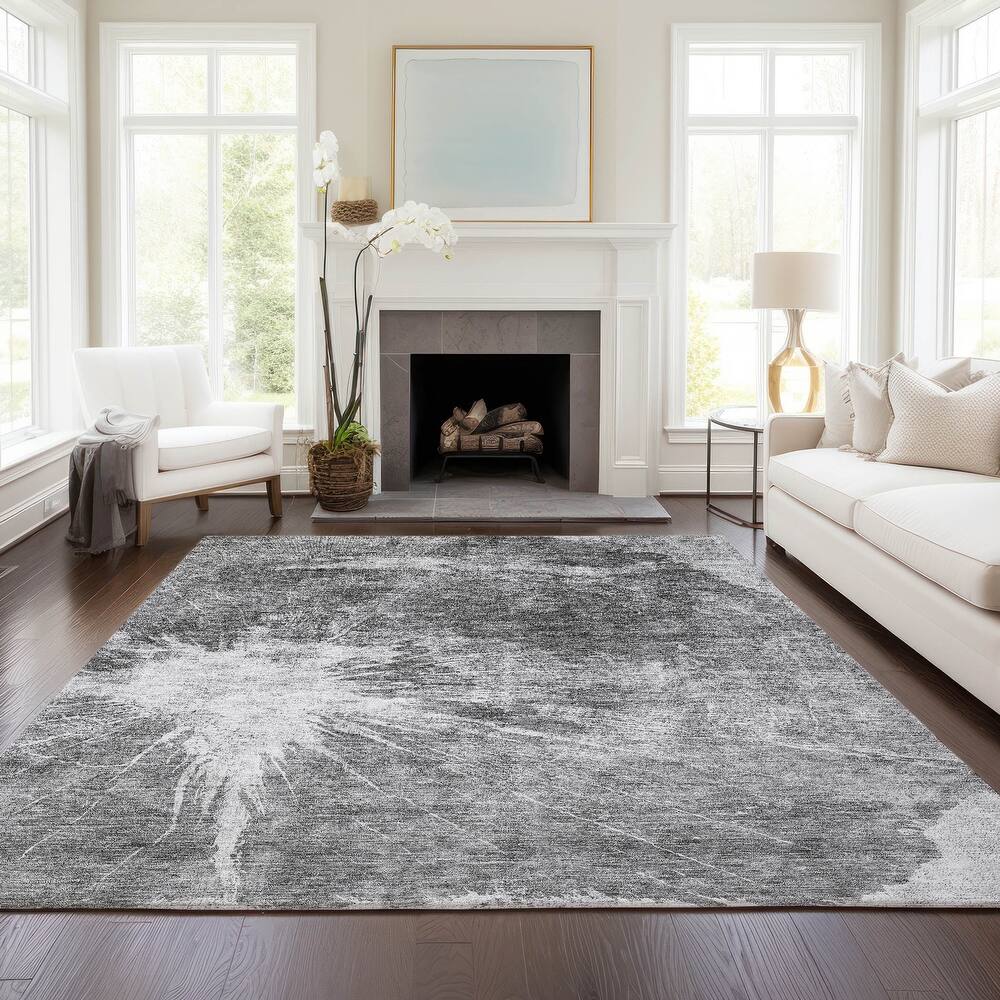 Machine Washable Indoor/ Outdoor Chantille Modern Tree Grain Rug