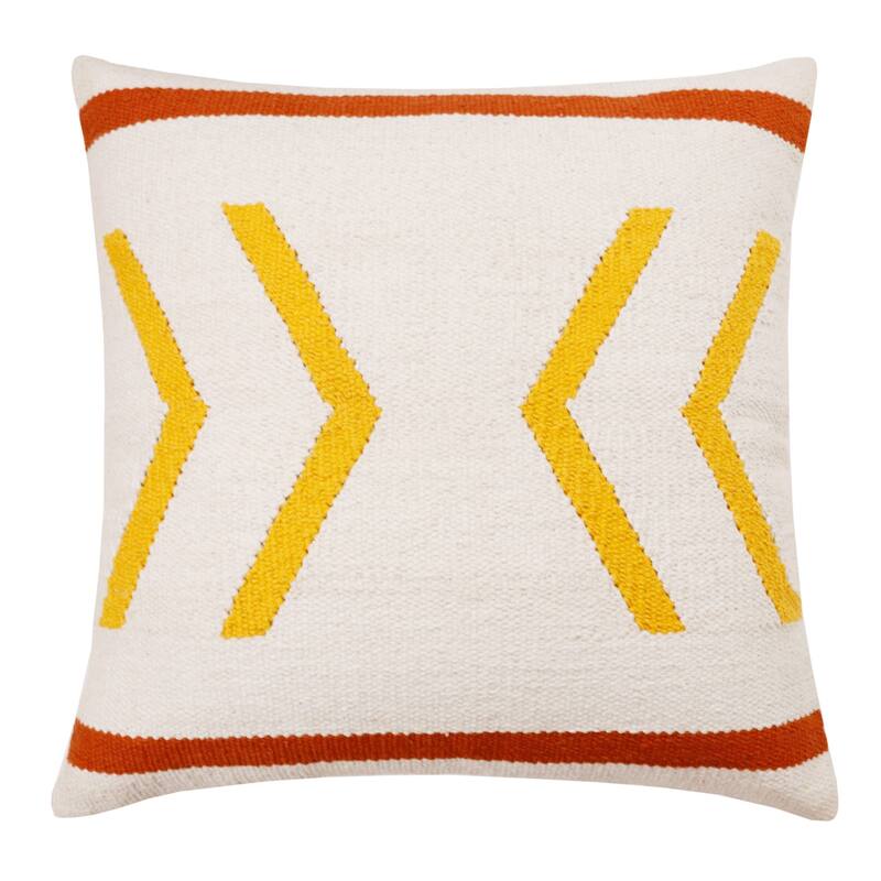 Handwoven Geometric Cotton Throw Pillow Cover - 20" - Yellow and White