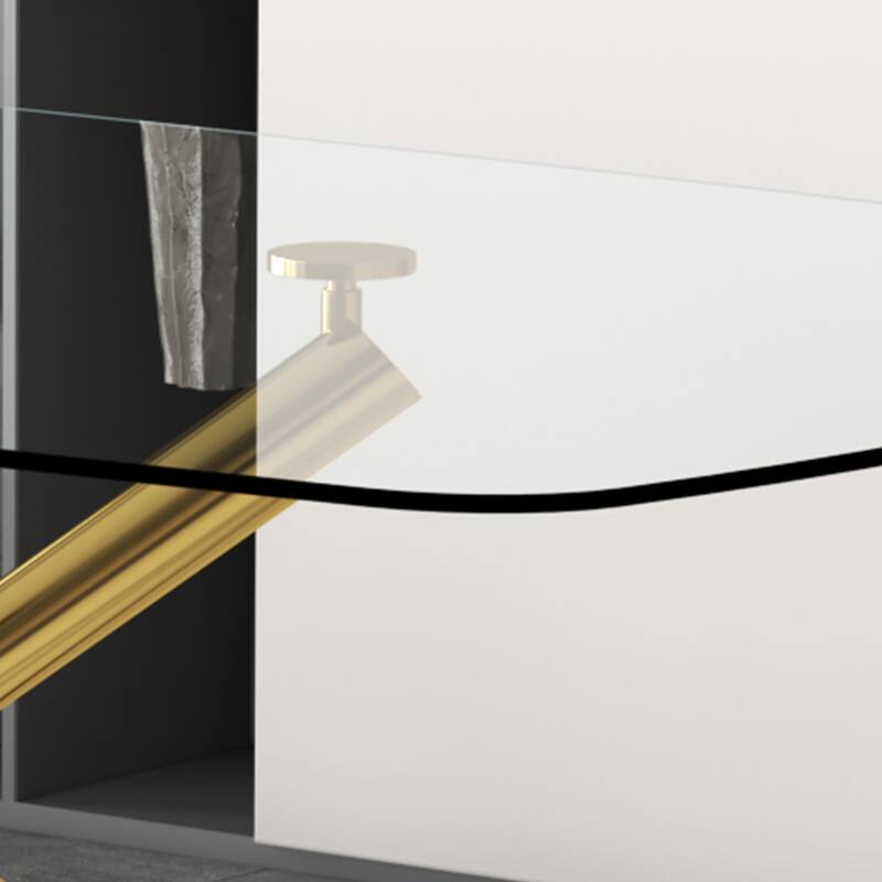 Large Modern Minimalist Rectangular Glass Dining Table with 0.39" Tempered Glass Top and Gilded Metal Legs for Kitchen - Golden