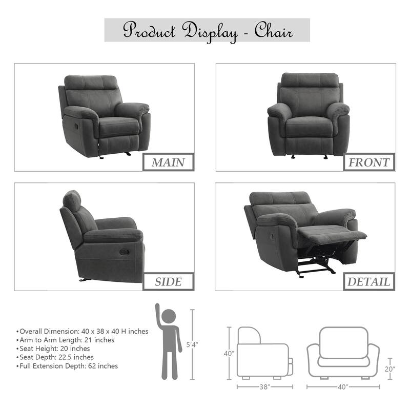 Metz 3-Piece Reclining Living Room Set - Grey