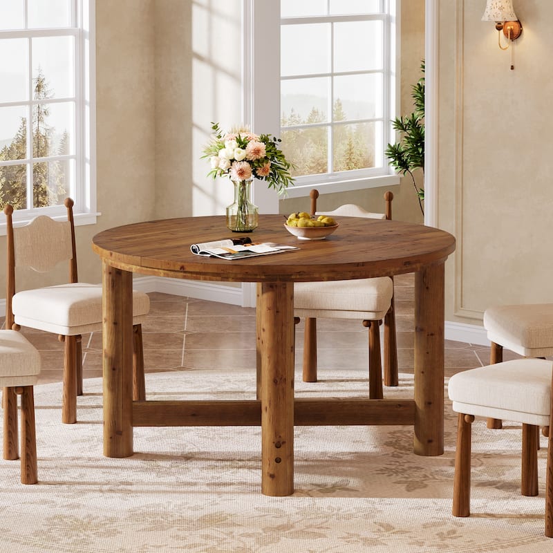 47 Inch Round Dining Table for 4-6, Solid Wood Kitchen Table, Farmhouse Style - 47.24" L x 47.24" W x 29.53" H