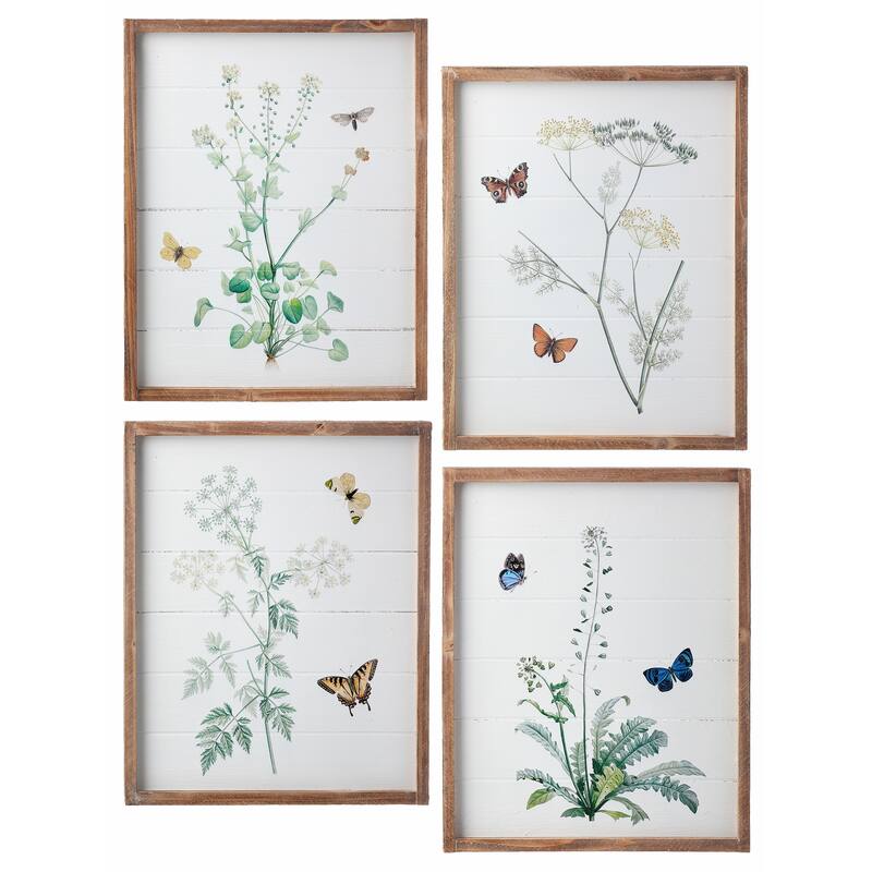 Wood Butterfly And Flower Print 12x14" Set of 4 - 14