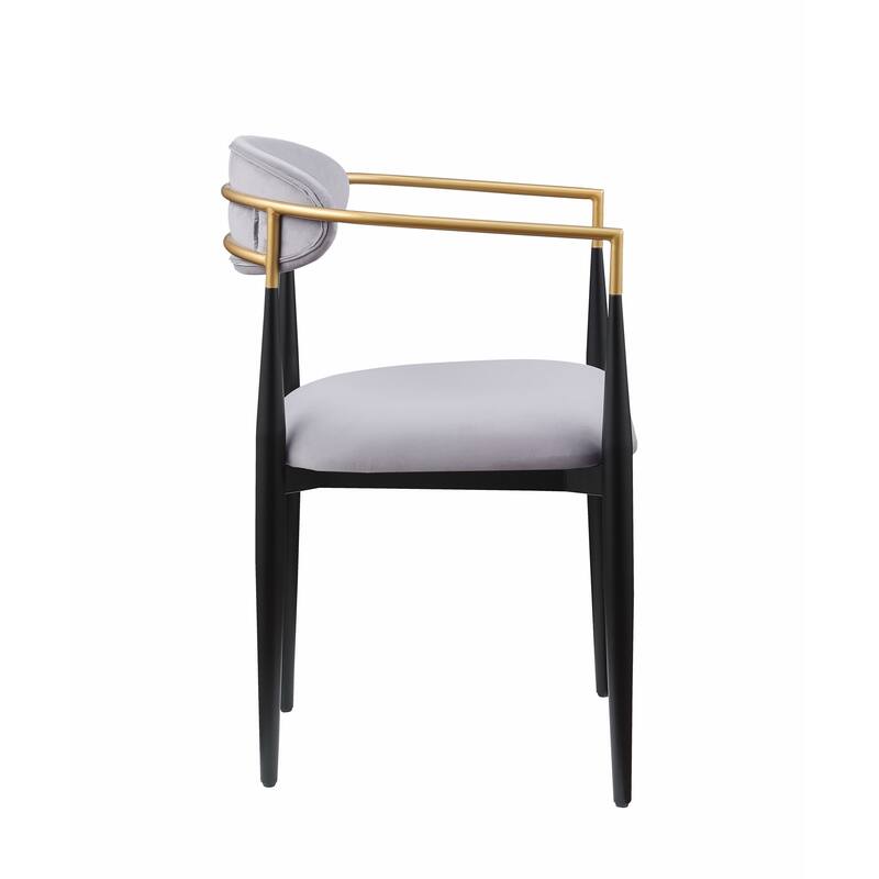 Kenny 21 Inch Dining Chairs Set of 2, Gray Fabric, Foam Padding, Gold and Black Metal