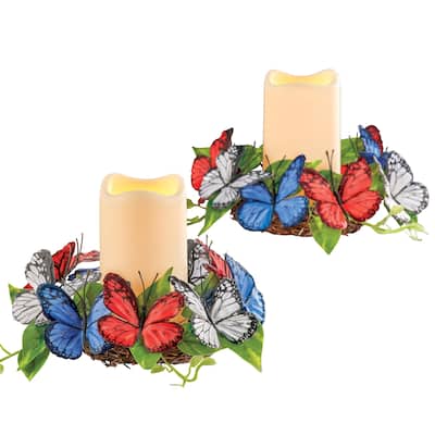 2-Piece Patriotic Butterfly LED Lighted Candle Set - 9 x 6 x 9