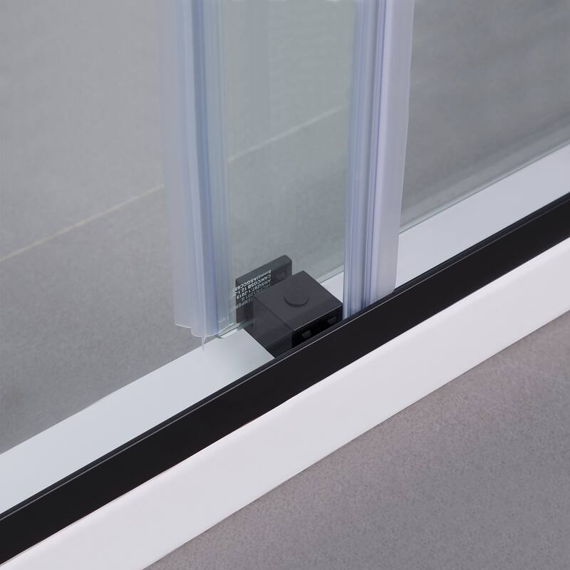 Spezia 68"W x 76"H Sliding Frameless Shower Enclosure in Matt Black