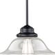preview thumbnail 8 of 7, Vaxcel Huntley Bronze Farmhouse Clear Glass Schoolhouse Pendant Light - 12-in W x 14.75-in H x 12-in D