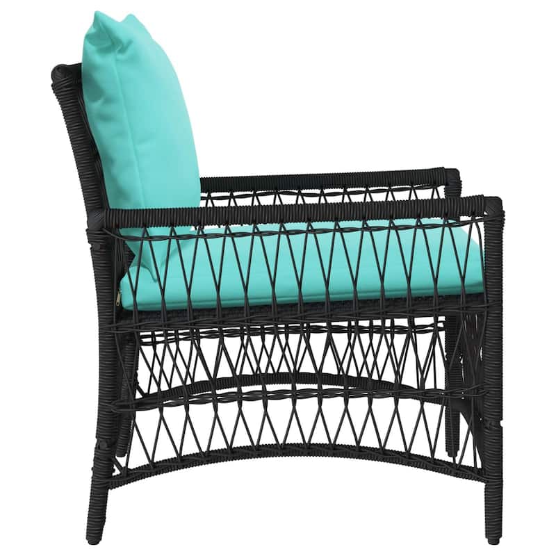 vidaXL Garden Chair with Cushions Black 60x70x78 cm Poly Rattan - 24 x 28.7 x 30.3