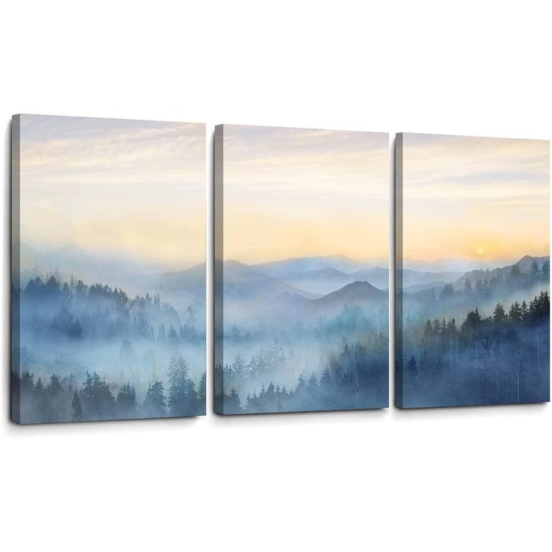 Sunrise Misty Forest Print Picture Paintings Wall Art - 24 x 36