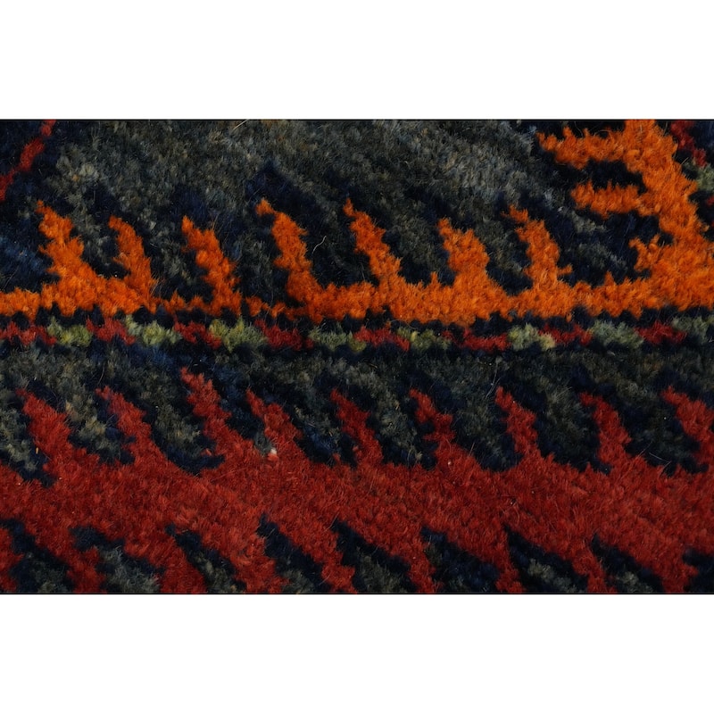 Hand Knotted Oriental 100% Wool Carpet Traditional Geometric Navy Blue & Blues Sirjan Area Rug - 7' 2'' X 3' 11''