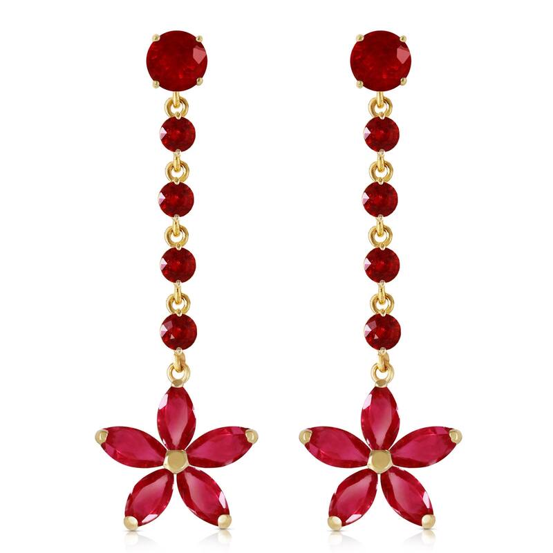 14K Solid Gold Chandelier Elegant Gemstone Earrings with Rubies