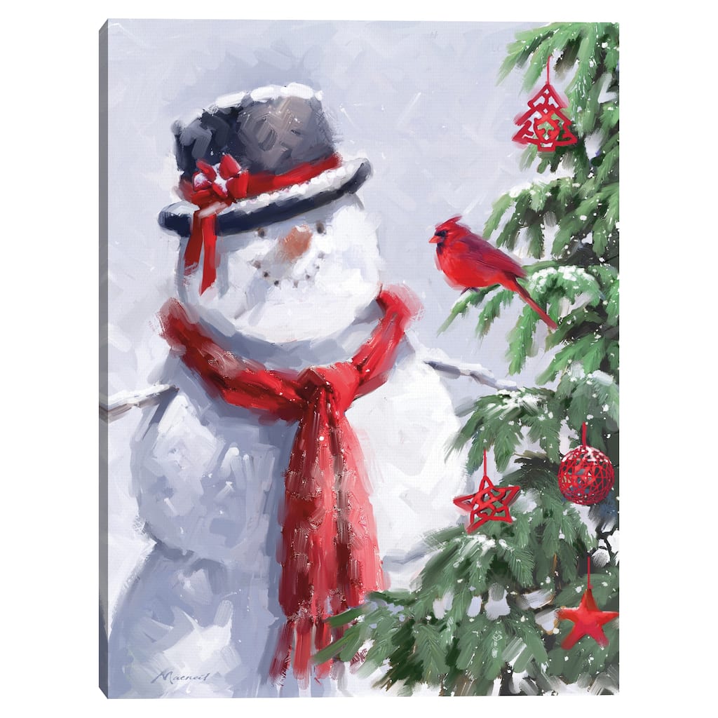 Snowman and Cardinal by The Macneil Studio Canvas Art Print